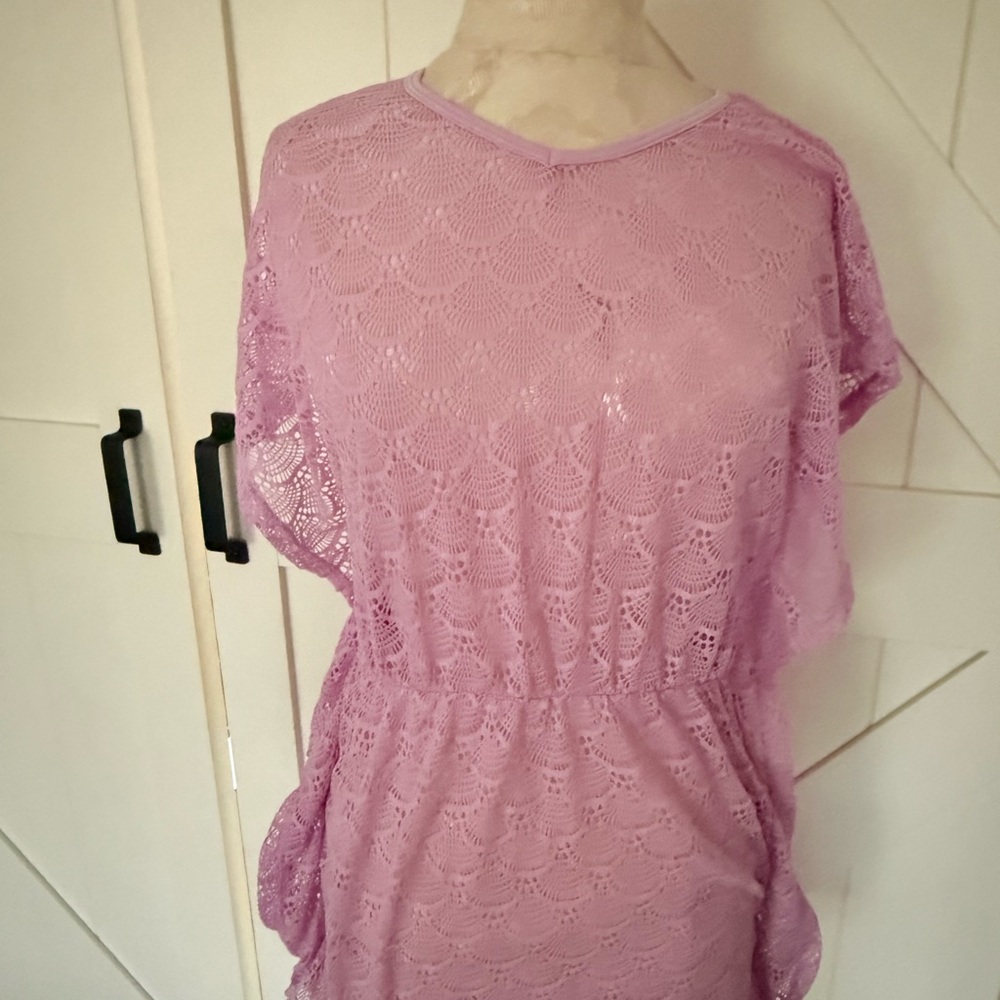 Lilac Lace Overlay bathing suit cover-up